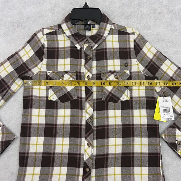 Volcom Flannel Shirt Girls Size 8/10 Espresso Plaid  Getting Rad Button Up NEW - Picture 5 of 16
